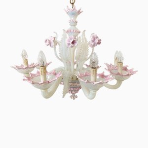 Lámpara de araña vintage floral de cristal de Murano, años 50