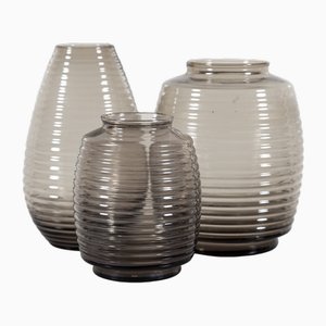 Smoked Glass Vases, 1950s, Set of 3