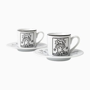 Porcelain Espresso Cups by Keith Haring for Konitz, 1990s, Set of 2
