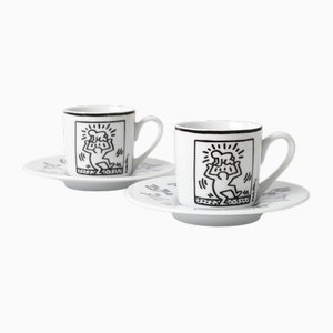 Tasses à Espresso en Porcelaine par Keith Haring pour Konitz, 1990s, Set de 2