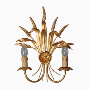 Appliques Murales en Épi de Blé Doré Regency de Hans Kögl, États-Unis, 1960s, Set de 2