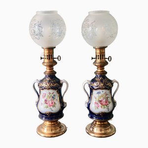 Lámparas de mesa Paris antiguas de porcelana, 1885. Juego de 2