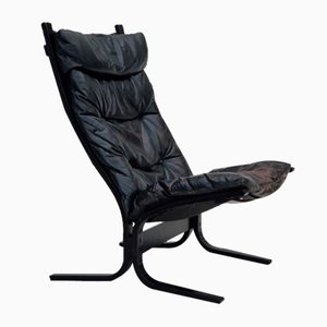 Norwegian Siesta Lounge Chair in Black Leather & Bentwood by Ingmar Relling for Westnofa, 1970s