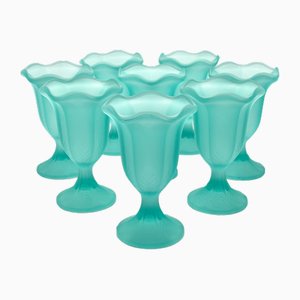 Vintage Frosted Glass Tulip Dessert Cups, 1960s, Set of 8