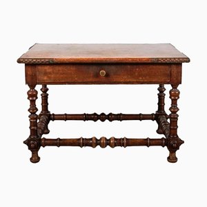 19th Century Spanish Walnut Auxiliary Table with Turned Legs and Drawer at the Waist