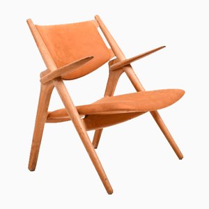 CH-28 Easy Chair in Oak and Leather by Hans J. Wegner for Carl Hansen & Søn, 1970s