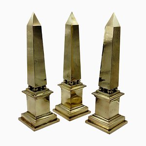 Hollywood Regency Neoclassical Style Brass Obelisk, Italy, 1970s, Set of 3