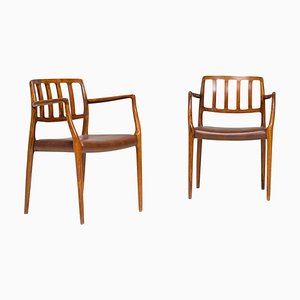 Set of Brown Leather #66 Chairs by Niels Otto Møller
