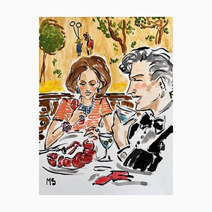 Manuel Santelices, Lobster dinner at the Carlyle, 2023, Gouache