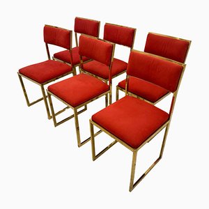 Mid-Century Esszimmerstühle mit Füßen aus Vergoldetem Metall, 1970er, 6er Set
