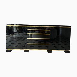 Black Lacquer and Brass Sideboard by Jean Claude Mahey, 1970s
