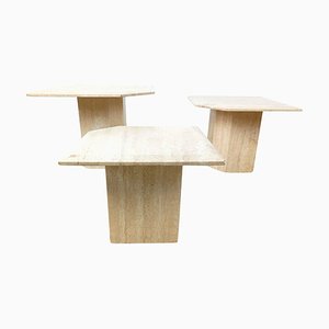 Tables Gigognes ou d'Appoint Vintage en Travertin, 1970s, Set de 3