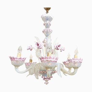 Lámpara de araña vintage floral de cristal de Murano, años 50