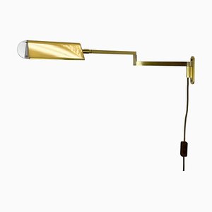 Large Swing Arm Brass & Acrylic Glass Wall Light in the style of Stilnovo, Italy, 1970s