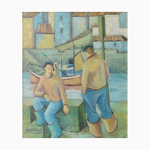 Jose Ramon Arostegui, Two Fishermen, 1970s, Oil on Canvas