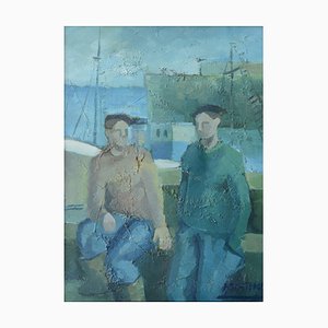 Jose Ramon Arostegui, Deux Pêcheurs, 1970s, Huile sur Toile