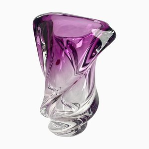 Belgian Sculpted Crystal Vase with Sommerso Core from Val Saint Lambert, 1950