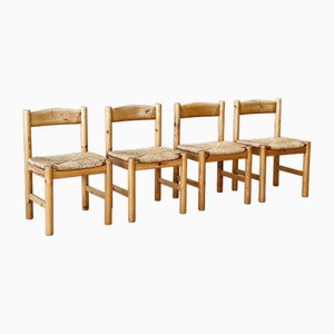 Pine and Rattan Dining Chairs, 1960s, Set of 4