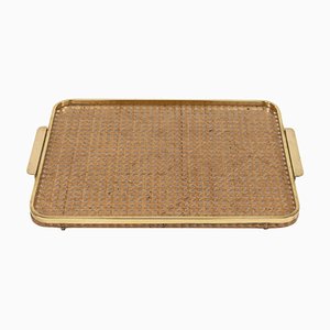 Serving Tray in Acrylic, Rattan and Brass in the style of Christian Dior, Italy, 1970s