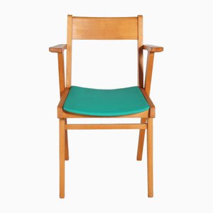 Mid-Century French Beech Chair with Green Vinyl Seat, 1960s