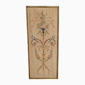 Louis XVI Bird Decoration Baguette Frame Embroidered Panel, 1890s