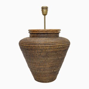 Große runde Tischlampe aus Rattan, 1970er