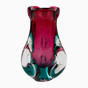 Moderne Italienische Mid-Century Vase aus Muranoglas in Lila & Grün, 1960er