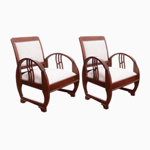 Vintage French Art Deco Wooden Armchairs, 1930s, Set of 2