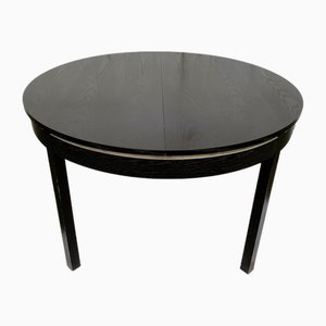 Scandinavian Black Round Extendable Dining Table, 1970s