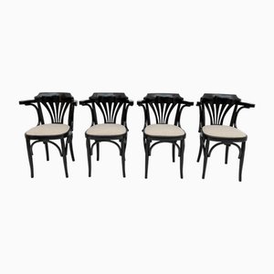 Mid-Century Modern French Ebonized Beech Bistro Chairs, 1970s, Set of 4