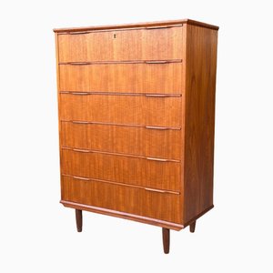 Mid-Century Danish Teak Dresser with 6 Drawers and Key attributed to Johannes Larsen, 1960s