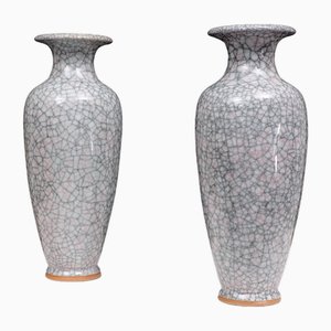 Large Chinese Ice Crack Glaze Vases, 1950, Set of 2