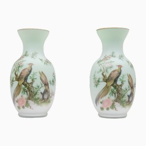 Vases Vintage en Verre Opalin Peints à la Main, Italie, 1960, Set de 2