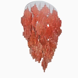 Lámpara de araña de cristal de Murano rosa de Mazzega, años 70