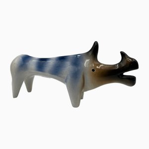 Escultura de rinoceronte de cerámica hecha a mano de Roberto Rigon, años 70