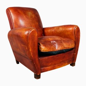 Fauteuil Club Art Déco en Cuir, France, 1930s