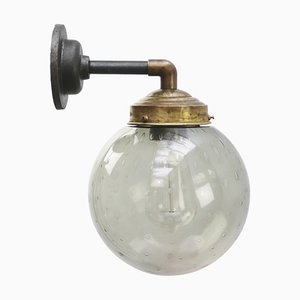 Vintage Smoked Glass, Brass and Cast Iron Wall Light
