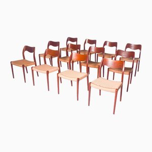 Teak Model 71 Dining Chairs by Niels Otto (N. O.) Møller for J.L. Møllers, 1960s, Set of 12