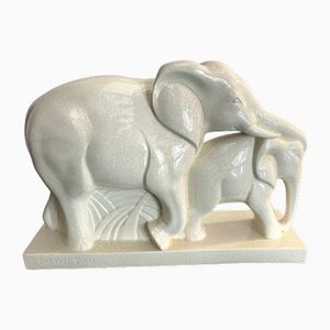 Art Deco Elephant and Calf by Charles Lemanceau for Saint Clément, France, 1930s