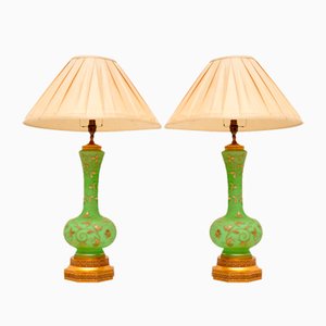 Lampes de Bureau Antique en Verre et Métal Doré, 1890, Set de 2