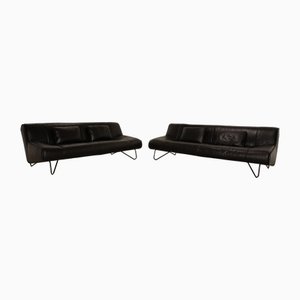 Gismo Leather Three Seater Sofa and Two Seater Sofa in Black, Set of 2