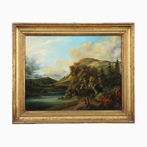 Landscape with River and Figures, 1862, Oil on Canvas, Framed