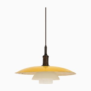 Ceiling Lamp in Yellow Metal, Brass and Opaline Glass attributed to Poul Henningsen, 1930s