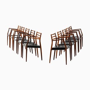 Armchairs in Rosewood and Black Leather attributed to Niels Otto Møller, 1960s, Set of 10