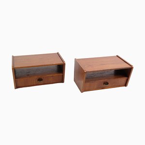 Comodini con ripiano e cassetti in ottone e legno di teak, anni '60, set di 2