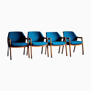 Sedie da pranzo vintage in tessuto blu di Ico & Luisa Parisi per Cassina, anni '50, set di 4