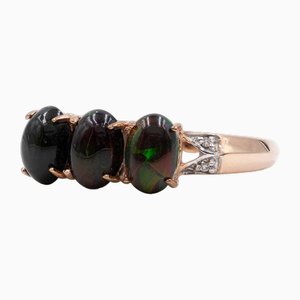 Vintage 9k Rose Gold Ring with Ammolites and Diamonds