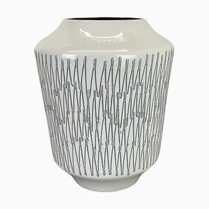Vintage White Zig Zag Fat Lava Ceramic Vase by Ilkra Ceramics, 1970s