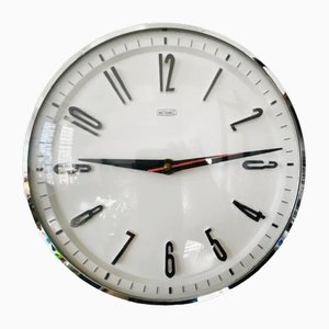 Horloge Murale Metamec Mid-Century en Chrome Blanc
