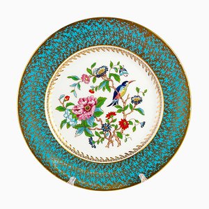 Plato inglés de porcelana de oro de 24 kt con flores y pájaro exótico de Aynsley